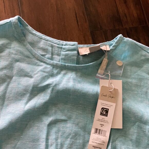 NWT Charlie Paige Blue Linen Blend Sleeveless Blouse Top Button Back Size Small - Picture 5 of 8